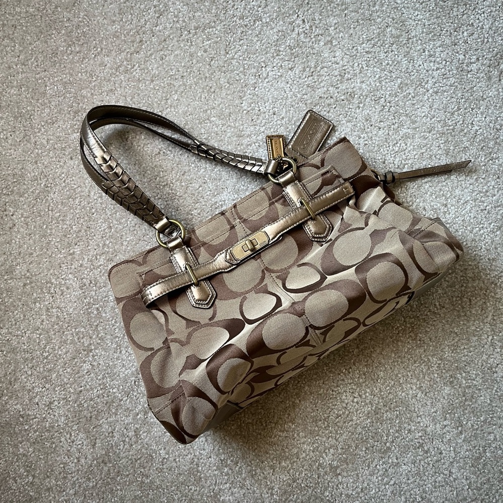 Coach Signature Print Brown and Tan Handbag Purse